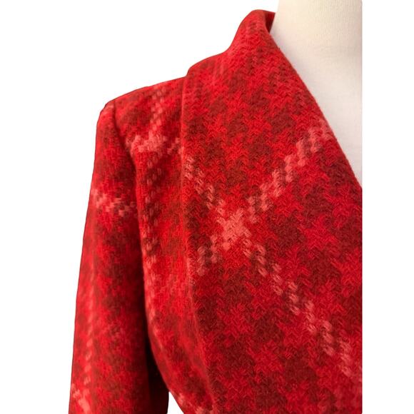 Cabi Evita Red Plaid Wrap Coat Belted Shawl Collar Women’s L #4295 - Picture 5 of 11